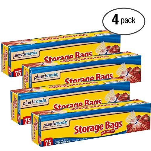 Plastimade Disposable Plastic Storage Bags With Original Twist Tie, 1 Gallon Size, 300 Bags, Great Thanksgiving For Home, Office, Vacation, Traveling, Sandwich, Fruits, Cake, Cookies, Or Any Snack