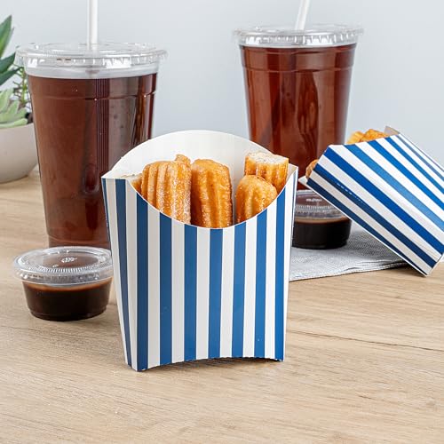 Restaurantware-Bio Tek 4.5 x 3.2 x 3.9 Inch French Fry Cup, 100 Disposable Snack Cups - Stackable, Sustainable, Blue and White Paper 3 Ounce Fry Holder, for Fries, Onion Rings, Popcorn, or Cookies by Restaurantware - Used condition - Image 7