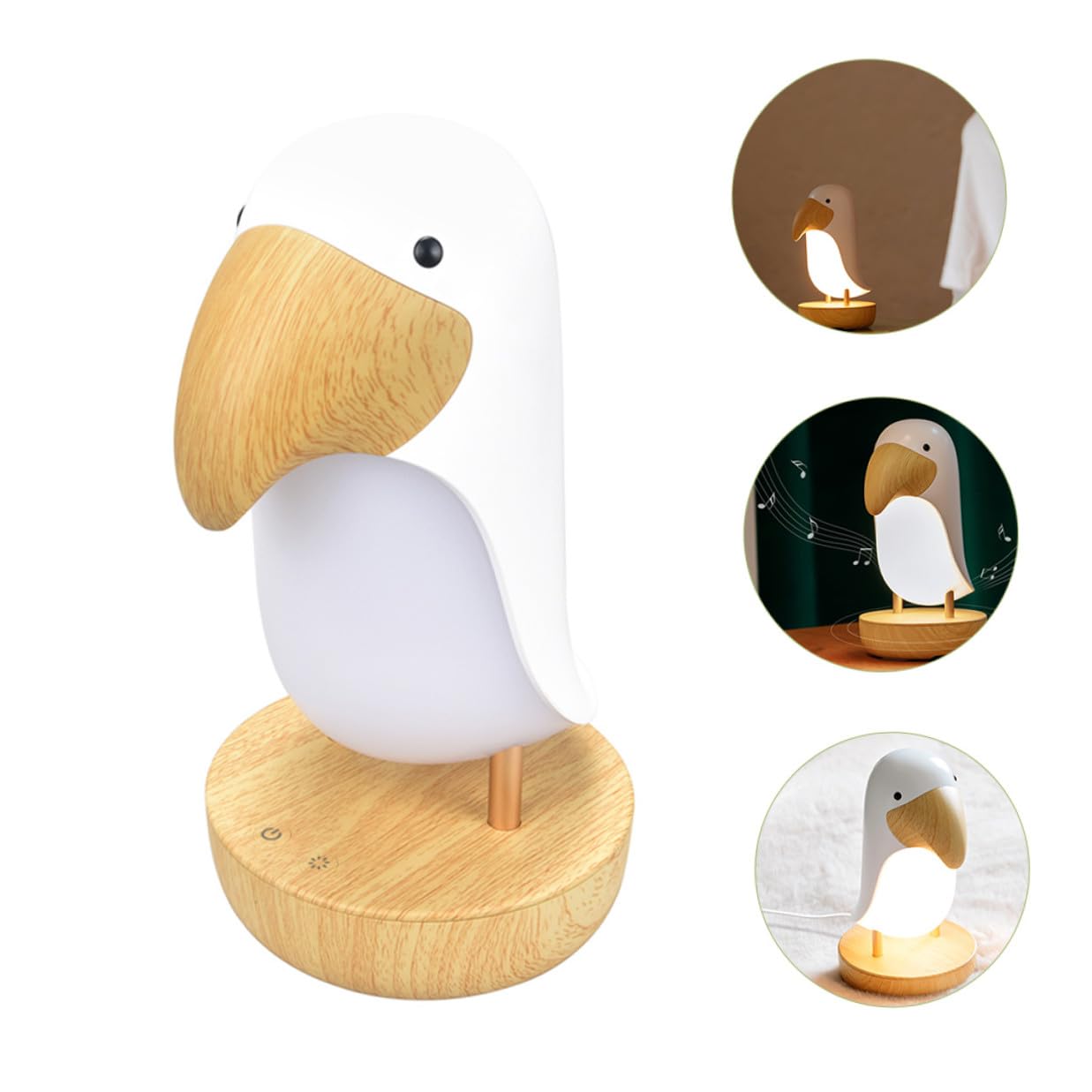 NUOBESTY Veilleuse Enceinte sans Fil Oiseau en Abs Blanc Variateur D'intensité et Batterie 1200mah, Lampe de Nuit pour Chambre D'garçon et Filles et Adulte