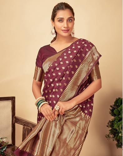 Image of SIRIL Women's Banarasi Soft Silk Saree Pure Silk with Unstitched Blouse Piece