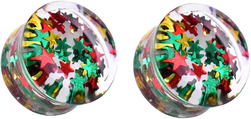 4Pcs/2pair Christmas Ear Tunnels Gauge and Plugs Multicolor Acrylic Ear Stretcher Expander Ear Piercing Earring 8mm to 30mm