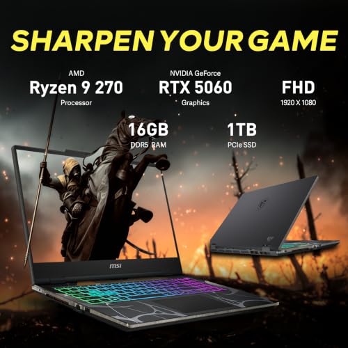 Image of msi Cyborg A15 AI 15.6 inch FHD 144Hz Gaming Laptop, AMD Ryzen 9 270, NVIDIA GeForce RTX 5060, 16GB DDR5, 2TB Storage(1TB SSD+1TB Docking Station Set), 4-Zone RGB Keyboard, Wi-Fi 6E, Windows 11, Black