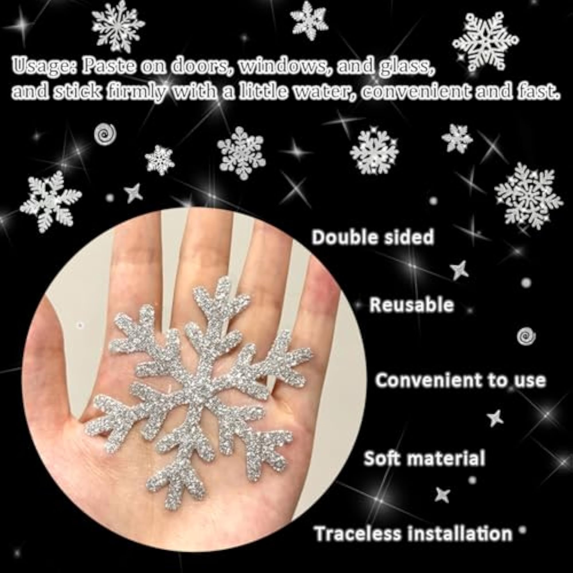 Mauts Silver Glitter Snowflake Window Stickers, 222pcs