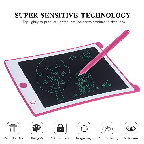 8.5 Inch Kids Drawing Writing Boards, LCD Writing Tablet Electronic Doodle Board, Educational and Learning Toys for Girls Boys Toddler Gifts (Pink) - Thumbnail 5