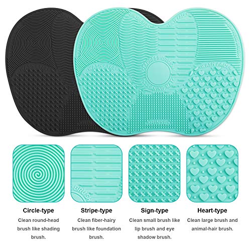 Makeup Brush Cleaning Mat, Easkep Silicone Cleaner Pad Portable Washing Tool Scrubber with Suction Cup Set of 2 Cosmetic (Green+Black) - Thumbnail 5