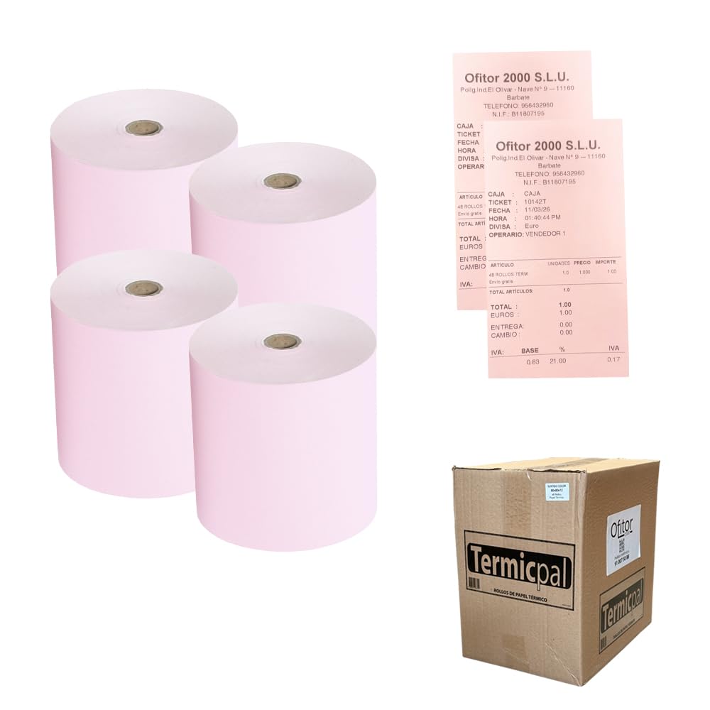 80x80 * 48 Rollos Papel Térmico TERMICPAL ROSA