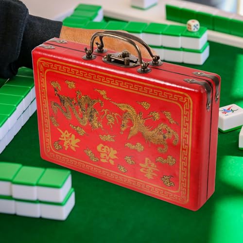 Caja de almacenamiento Mahjong de madera portátil con asa miniatura 6