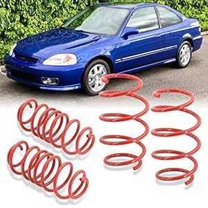 AJP Distributors JDM Suspension Handling Drop Coil Lowering Springs Kit Red Compatible/Replacement For Civic CRX Del Sol Integra 1988 1989 1990 1991 1992 1993 1994 1995 1996 1997 1998 1999 2000 2001