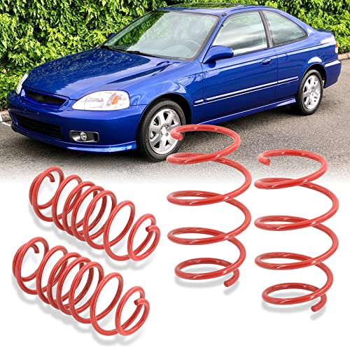 AJP Distributors JDM Suspension Handling Drop Coil Lowering Springs Kit Red Compatible/Replacement For Civic CRX Del Sol Integra 1988 1989 1990 1991 1992 1993 1994 1995 1996 1997 1998 1999 2000 2001