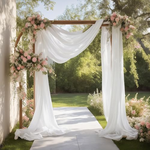 Aeviusmo White Wedding Arch Draping Fabric Sheer Curtain Drapes 2 Panels | 20 ft Extra Long Shimmery Backdrop Curtains for Wedding Anniversary Party Summer Outdoor Events Drapery Photo Backgrounds