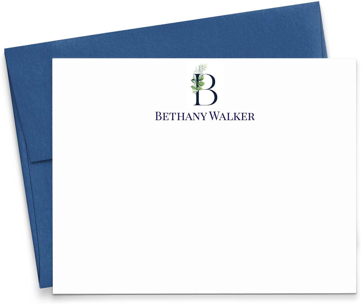Monogrammed Flat Note Cards with Envelopes, Personalized Stationery for Women with Greenery, Personalized Initial Stationary with Envelopes, Your Choice of Colors and Quantity