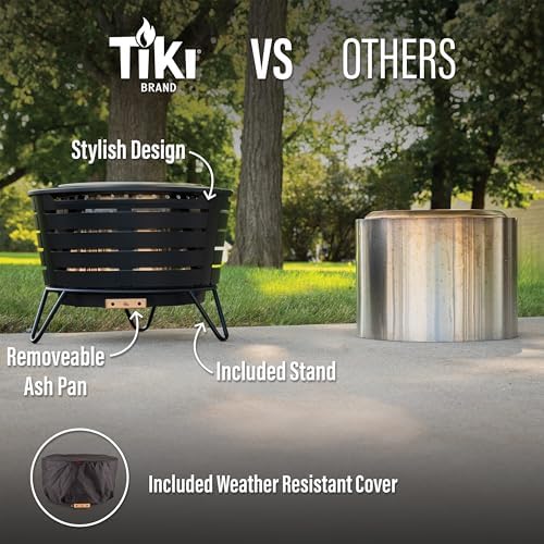 TIKI Patio Smokeless Outdoor Fire Pit, 25-Inch Wood-Burning Bonfire with Removable Ash Pan, Stand, and Weather-Resistant Cover - 5