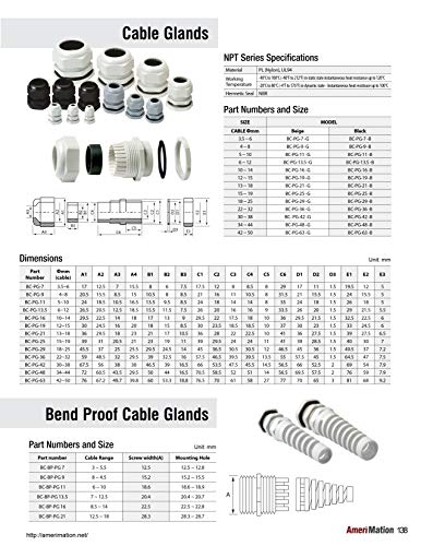 BC-PG-7-G, Cable Gland, 3.5 to 6 mm Cable Dia, 13mm Cutting-Hole, Nylon, Gray Color