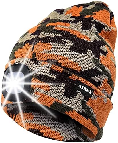 ATNKE LED Lighted Beanie Cap,USB Rechargeable Running Hat Ultra Bright 4 LED Waterproof Light Winter Warm Headlamp Gifts for Men and Women