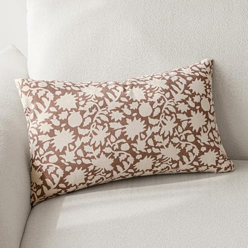Image of Foindtower Set of 2 Decorative Neutral Floral Throw Pillow Covers Accent Farmhouse Cushion Covers Boho Pillowcase for Couch Sofa Bedroom Living Room Home Decor,12x20 Inch,Light Orange Brown