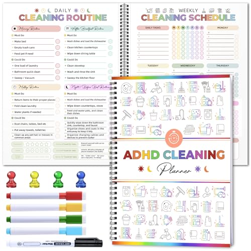 Adhd Cleaning Planner - Reusable Adhd Cleaning Planners for Adults - Tidy Minds ADHD Clean Planner for Women Adhd Cleaning and Organizing Planners - Cleaning Schedule and Checklist Daily Weekly Monthly 2026