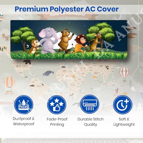 Image of Printed Split Ac Cover Combo Indoor Unit For 1.5 Ton Capacity AC, Inner Unit Ac Cover, All Weather Cover /Attractive Digital Prints /Dustproof /Water Resistant (Happy Winter & Jungle Safari)
