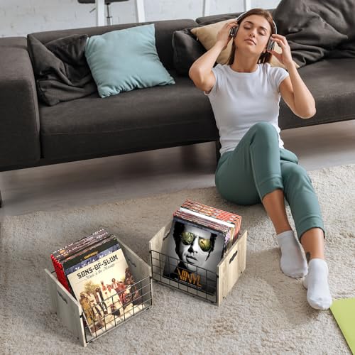 YBING Pacote com 2 álbuns de armazenamento para discos de vinil, caixa de disco de vinil LP, suporte