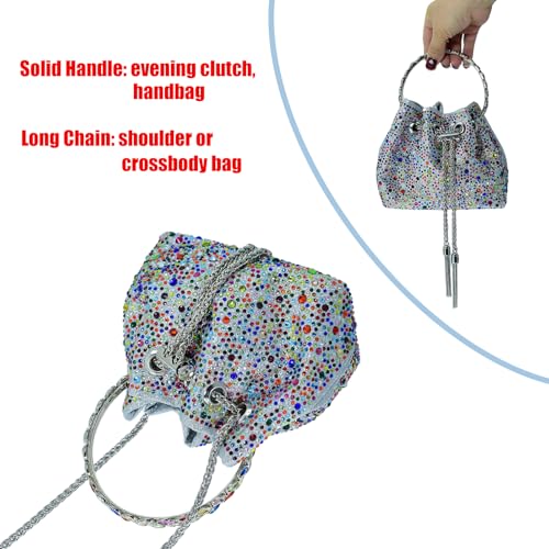 Image of HUANG ZHUANG Colorful Crystal Soft Purse Sparkly Rhinestone Handbag Women Clutch Bling Party Crossbody Bag for Prom Cocktail