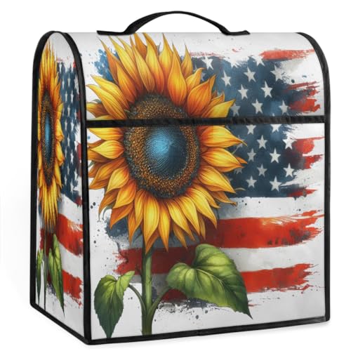 Sunflower Independence USA Flag Kitchen Aid Mixer Cover Compatible with 6-8 Quarts Stand Mixer Dust Cover with Zipper Pocket Kitchen Aid Mixer Accessories Kitchen Appliance Organizer Bag
