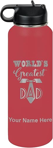 Miniatura 13 de LaserGram Botella de agua personalizada, World's Greatest Dad, acero inoxidable de doble pared aislada al vacío con popote superior, regalo grabado