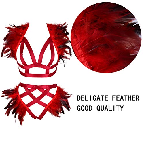 Bbohss Women's Feathers Body Harness Epaulets Wings Punk Gothic Leg Garter Photography Clothing Accessories(Wine Red #TOP3