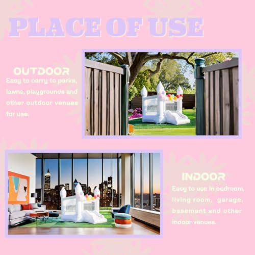 White Bounce House, Inflatable Bounce House with Slide, Inflatable Bounce Castle with Air Blower for Wedding Party Kids Birthday Party, Durable Oxford Cloth - Thumbnail 6