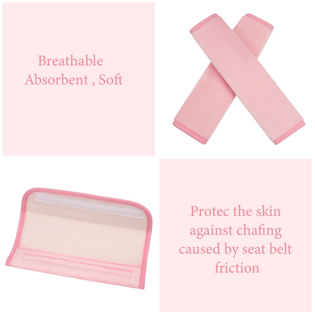 AOMIG 2 Pcs Car Seat Belt Cover Pad, Auto Seatbelt Cushio Shoulder Pads Soft Plush Seat Belt Cover Pad for All Ages Women Men Universal Car Accessories Safety Seat Belt (Short Plush/Pink) image 3