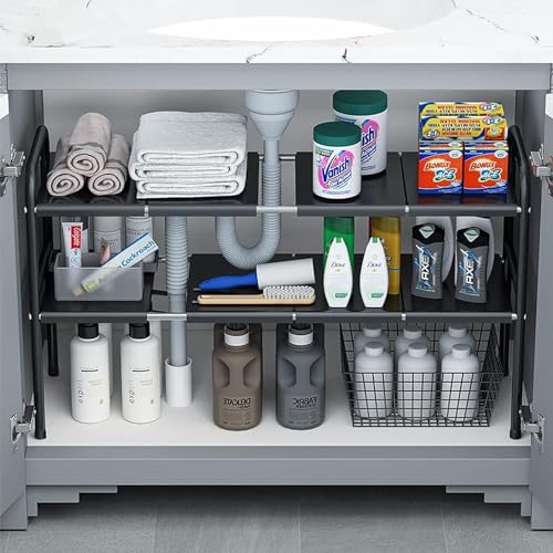 Angju Under Sink Kitchen Rack Expandable Cabinet Shelf Organizer Rack with Removable Panels for Kitchen Bathroom Storage