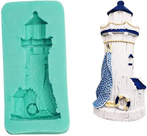 Moldes de fundición de silicona, molde de vela de faro 3D, molde de vela de fondant casero, bandeja para hornear pastelería de chocolate, molde para