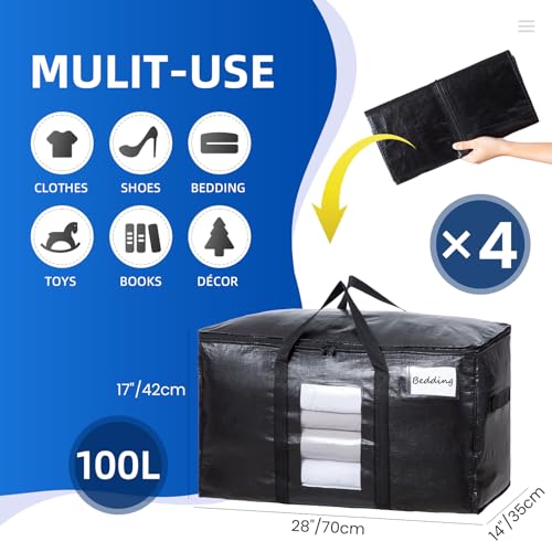 Taili Extra Large Moving Bags, 4 Pack Black Heavy Duty Totes For Storage, Wrap Around Handles, Storage Bags For Space Saving Moving Storage thumb #1