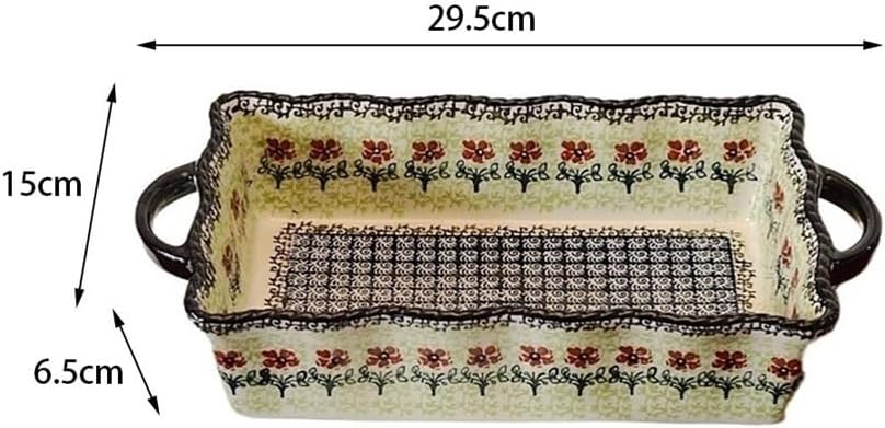 Casserole Dish Ceramic Double-Handled Baking Pan with Curved Edges Regular Floral Scroll Patterns Tableware