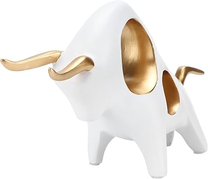 Bull Statue for Desk, Golden Bull Sculptures Home Decor Fengshui Animal Figurine Ornaments for Home Livingroom Table Office Decor