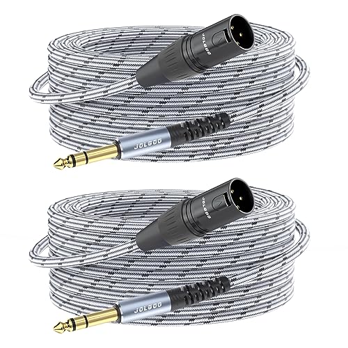 JOLGOO 1/4 Inch TRS to XLR Male Cable, Balanced 6.35mm TRS Plug to 3-pin XLR Male, Quarter inch TRS Male to XLR Male Microphone Cable, 50 Feet 2 Pack