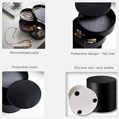 Timesetl Jewelry Organizer, Small Jewelry Storage Box Earring Holder For Women, 4-Layer Rotating Travel Jewelry Tray Case With Lid For Bracelets Rings Bracelets - Black #TOP6