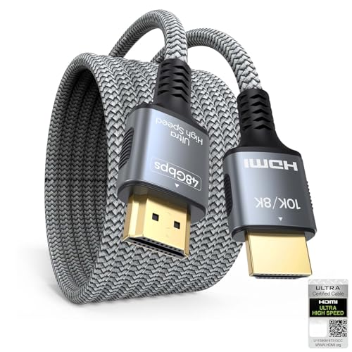 認定HDMIケーブル 10フィート、8K HDMI 2.1ケーブル 10フィート 超高速ケーブル 2.1認定、48Gbps 8K@60Hz 4K@144Hz、eARC HDCP 2.3、プロジェクター、モニター、PC、テレビ用ロングHDMIシールドコード。の商品画像（Amazon）
