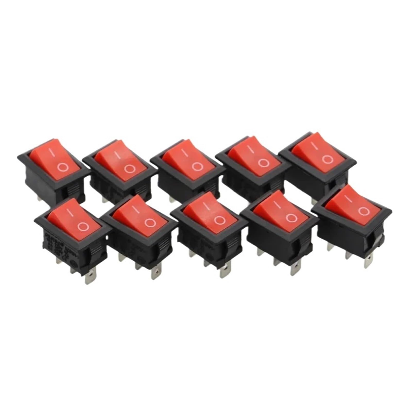 AUOQKQUT 10PCS 2D3P-RED 15 * 21mm SPST On/Off Boat Rocker Switch 6A 250V KCD1 KCD1-101