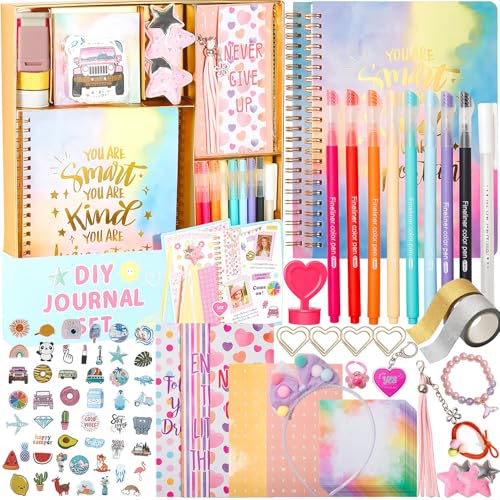 R RUCKERCO Girls DIY Diary 54 Pcs Diary Set Toys for Ages 6 7 8 9 10 11 12 13 DIY Stationery Set Thin Stickers and Little Girls Daily Supplies Gifts for Teen Good Idea Choice
