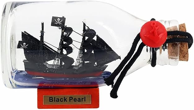 Black Pearl Ship Model, Drifting Bottle Model Craft Boat, Small Ship in A Glass Bottle Home Building Decoration 12 * 6 * 8 cm