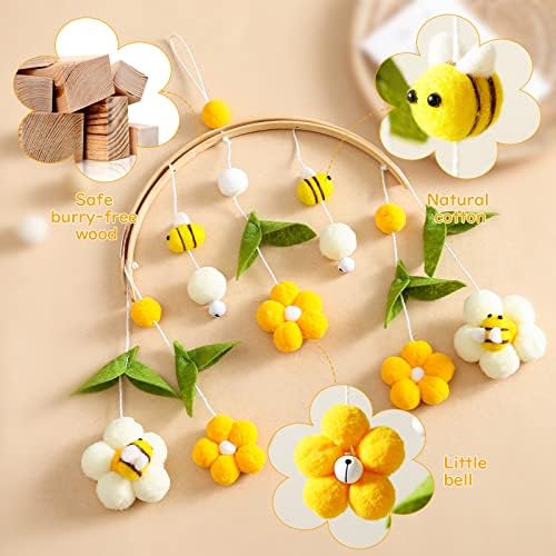 Baby Mobile for Crib Crib Nursery Mobile for Boys Girls Boho Bee Flower Nursery Decor Soothe Toy Baby Shower Set for Infant Bedroom Hanging Decoration Toy(Bee) 2