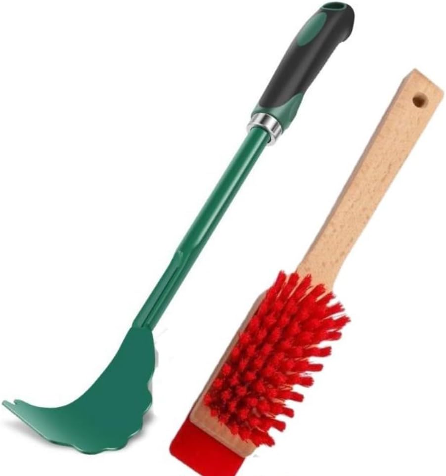 Lawn Mower Cleaning Brush and Scraper Kit, Ergonomic Handle Garden Tool Removing Grass Clippings and Debris from, Wood Set, Green and Red, 2 Pieces(green)