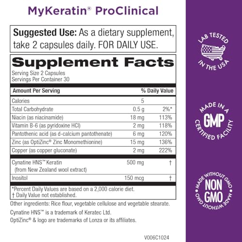 MyKeratin ProClinical Advanced Hair Therapy - Purity Products - Reduces Hair Loss & Increases Hair Strength, Shine & Luster - Next Generation Keratin Hair, Skin & Nails Super Formula - 60 Veg Capsules - Thumbnail 2