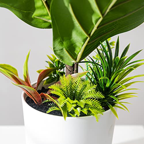 Kmitang 27.6” Set Of 2 Artificial Palm Tree Indoor Fake Fiddle Fig Tree Faux Tropical Plants Plastic Fiddle Leaf Artificial Palm Plant Outdoor For Home Living Room Office Floor Decor（Palm+Ficus） #TOP6
