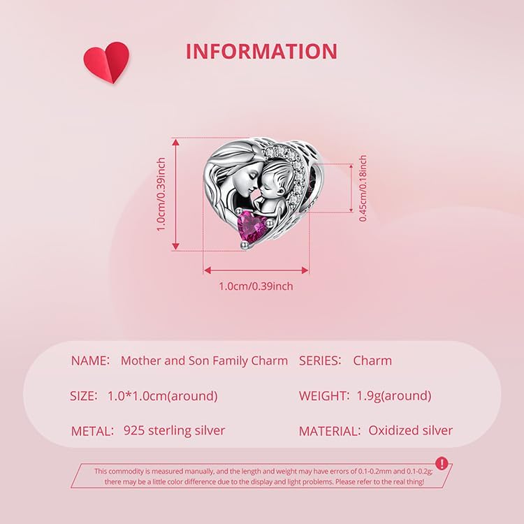 Mom Love Son Heart Charms 925 Sterling Silver Mother‘s Day Charm Beads Pendant Fits Pandora Bracelet for Women - Image 5
