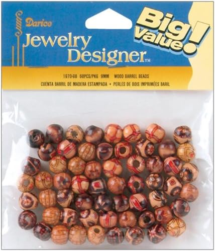 Wood Barrel Beads 9mm 60/Pkg-Printed