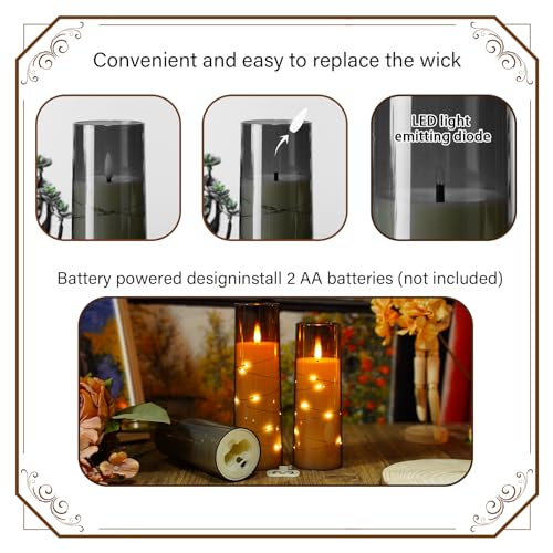 Image of Nimiko Flickering Flameless LED Candles, 9 Pcs with Embedded Star String, Acrylic LED Pillar Candles with Remote, Suitable for Home Decoration (Grey)