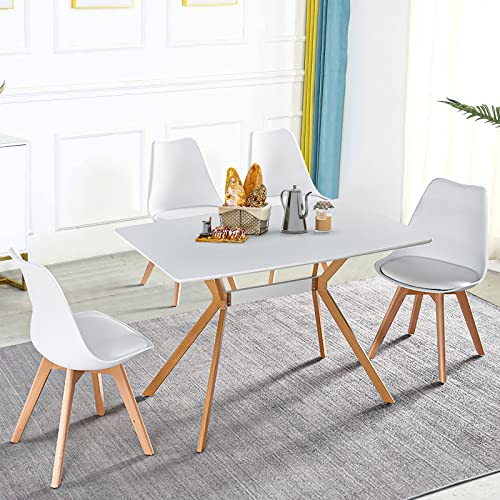 Lecut Dining Table With Mdf Top And Wood Legs Modern Mid Century Rectangle Kitchen Table For Dining Room Living Room Small Spaces 47Inch White #TOP1