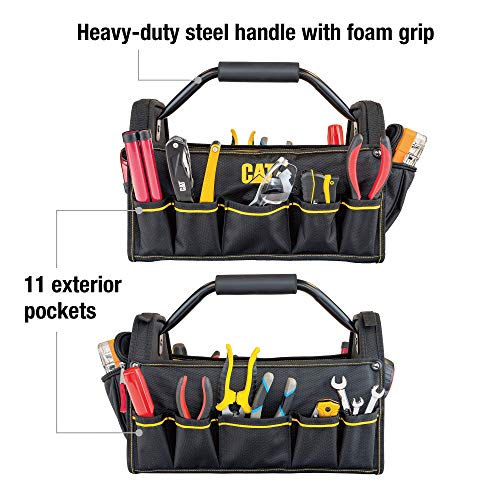 Cat 17-Inch Pro Tool Tote, Open Top Tool Bag, 15 Pockets for Tool Storage and Organization, Premium 1680D Polyester Weave, Steel Handle and Removable Shoulder Strap - 240046 by CAT - Image 3