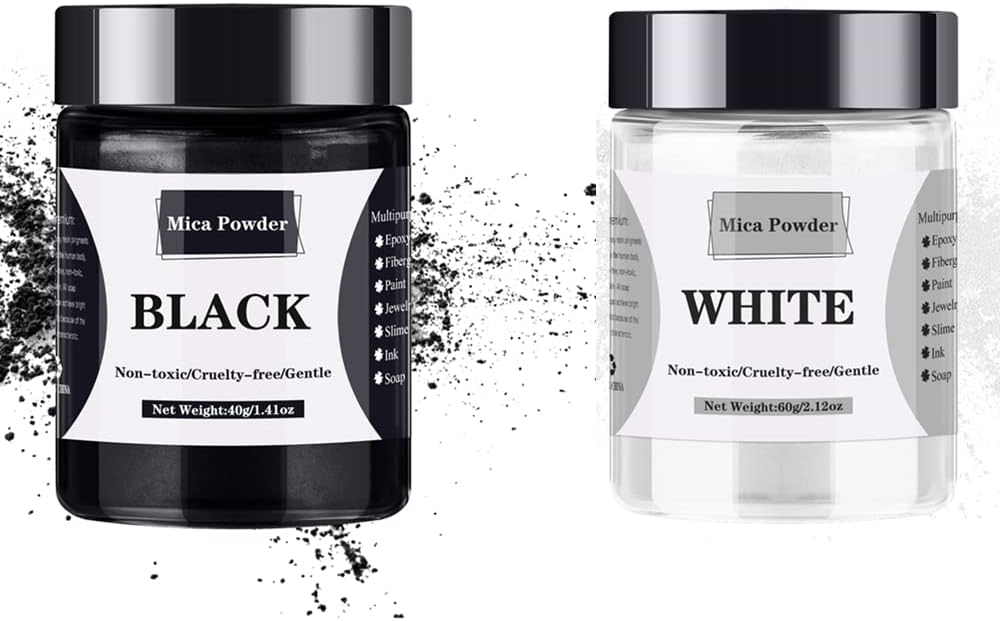 [60g White + 40g Black] Mica Powder - 100g Mica Powder for Epoxy Resin - Pigment Powder Dye for Resin/Eye Shadow/Soap Making/Nails/Bath Bombs etc.