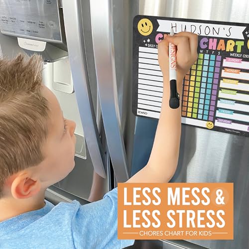Image of Magnetic Chore Chart for Kids Dry Erase Reward Chart for Home and Classroom | Smiley Chalk Reusable Behavior Charts for Kids at Home and School, Weekly Magnet Responsibility Tracker for Teens and Adults